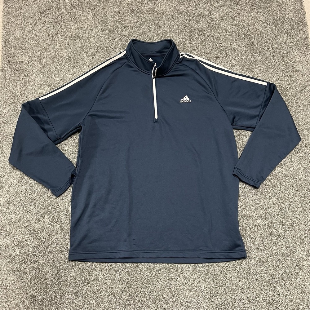 Adidas Golf 1/4 Zip Pullover Mens 2XL Navy Blue Long Sleeve Athletic Golf